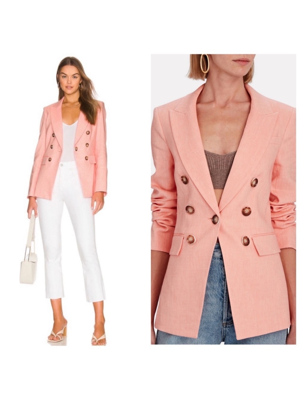Veronica Beard Gaya Linen Double Breasted Dickey Jacket Blazer Pink Size 0
